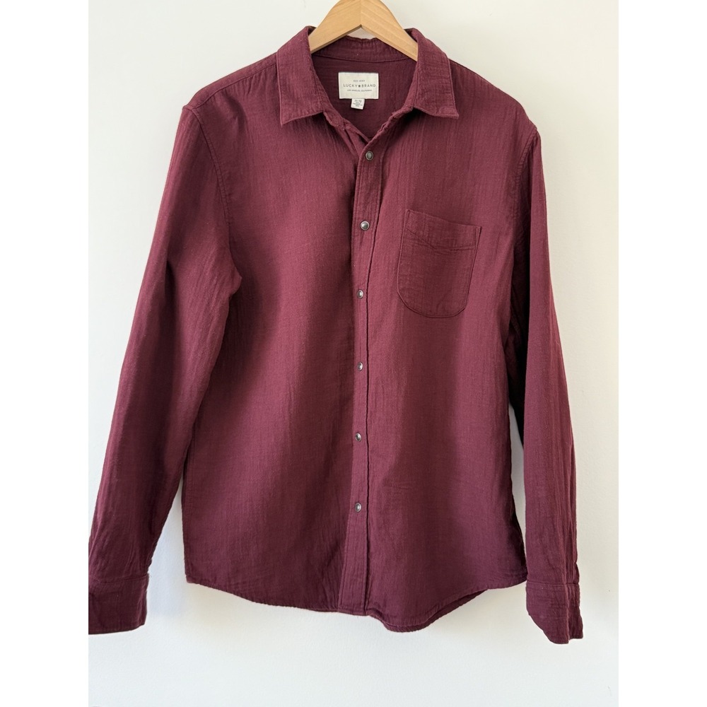 LUCKY BRAND Women's Button Down 100 % Cotton Burgundy Wine M Boho Casual